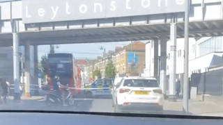 Police at the scene of the stabbing in Leytonstone