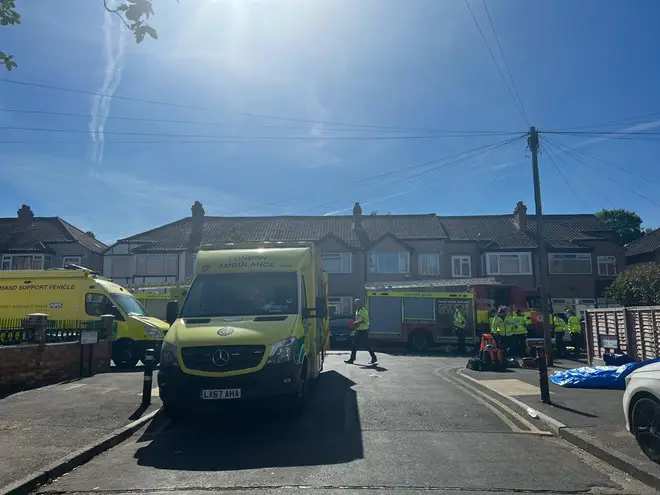 Emergency services at the scene of an explosion in Galpin's Road, Thornton Heath.