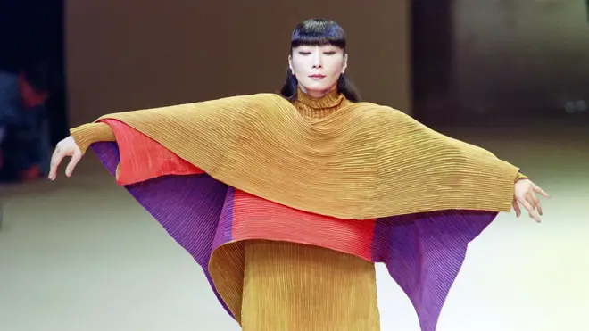 Miyake's origami-like pleats transformed usually crass polyester into chic.  	