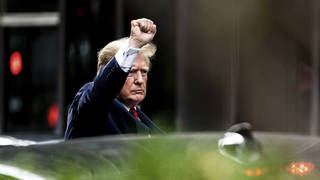 Former US president Donald Trump gestures as he departs Trump Tower on Wednesday August 10 2022 in New York