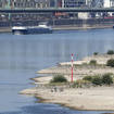 The river Rhine is pictured with low water in Cologne, Germany