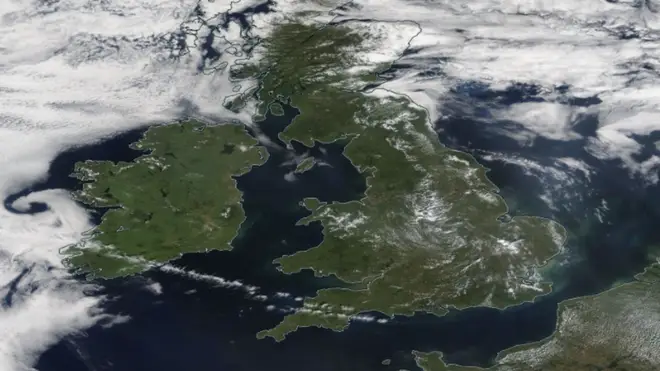 Satellite images believed to be from 2021 show a green Britain.