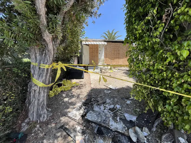 Police tape remains up at the home in the 1700 block of Walgrove Ave in Mar Vista, where actress Anne Heche crashed her vehicle on Aug. 5.