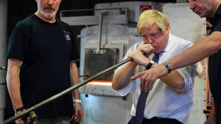 Boris Johnson tries glass-blowing