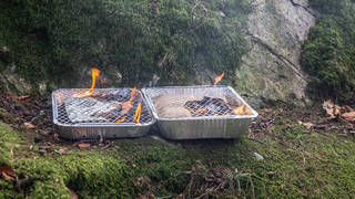 A couple of disposable barbecues