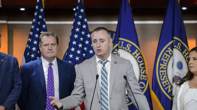 Rep. Brian Fitzpatrick at a press conference with other Republican members of the House Intelligence Committee on the FBI's search of former President Donald Trumps Mar-a-Lago home