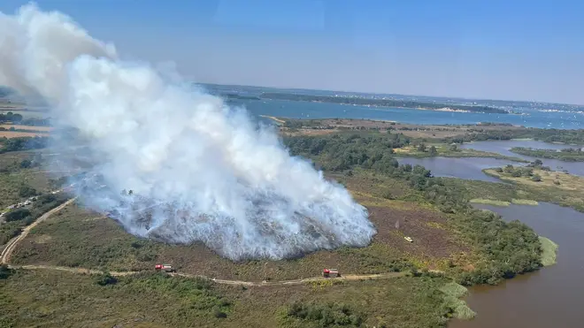 Fire crews are still battling the fire at the heathland today