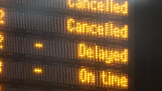 The departures board at Victoria station, London