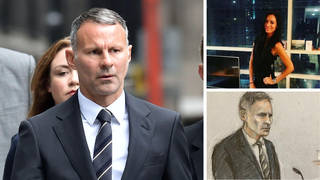 Ryan Giggs at court today (main image) and in court (bottom right) denies controlling or coercive behaviour towards his ex Kate Greville