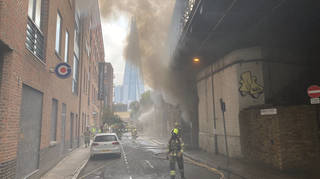 Firefighters tackle the blaze in Southwark this morning