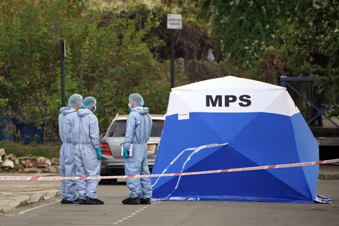 Forensic officers at the scene on Wednesday
