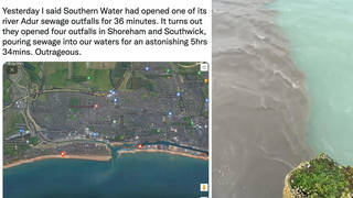Footage has emerged of sewage being discharged with alerts issued for UK beaches