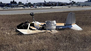 Wreckage of a plane that collided with another plane in California