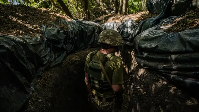 A soldier in trenches on the Kherson frontline in Mykolaiv region, Ukraine earlier this month
