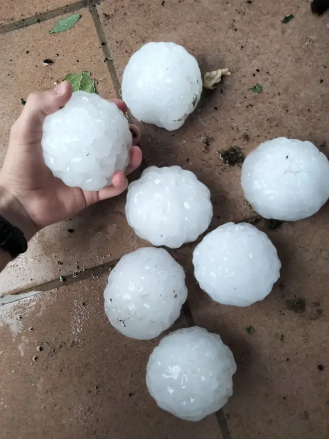 The hail stones were around four inches wide