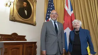 US treasury secretary Janet Yellen, right, with the United Kingdom’s Chancellor Nadhim Zahawi at the Treasury Department in Washington