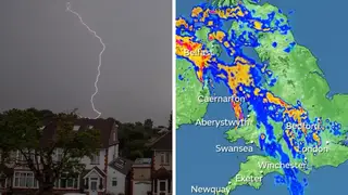 The Met Office has warned of lightning strikes and flooded homes on Sunday night.