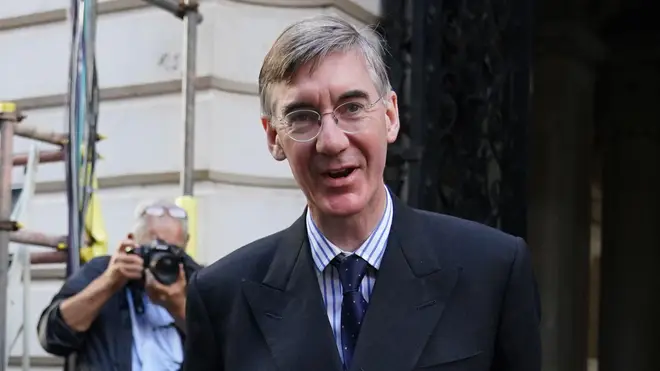 New Business Secretary Jacob Rees-Mogg greeted reporters as he arrived