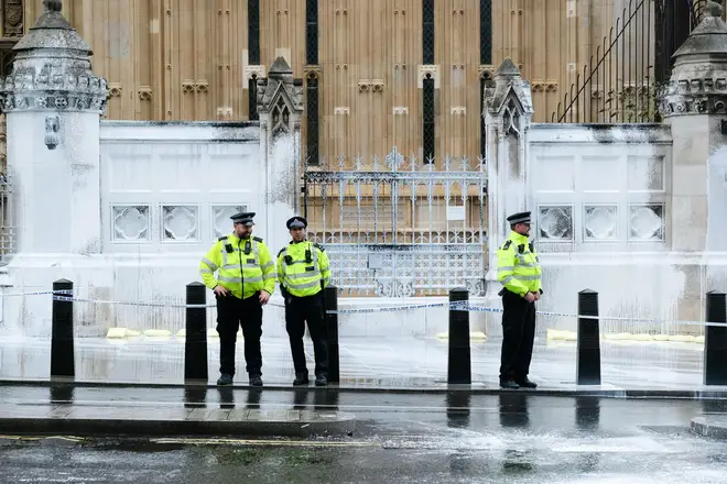 Protesters threw white paint at the Houses of Parliament