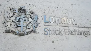 A view of the London Stock Exchange sign in the City of London