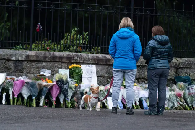 Tributes outside Balmoral in north east Scotland