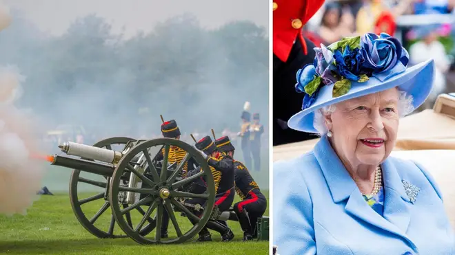 Gun salutes are expected today in Hyde Park, with the guns firing 96 times, one for each year of the Queen's life.