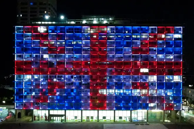 The Tel Aviv Municipality building in Israel was illuminated with the colours of the Union Jack flag as a sign of solidarity to the British royal family.