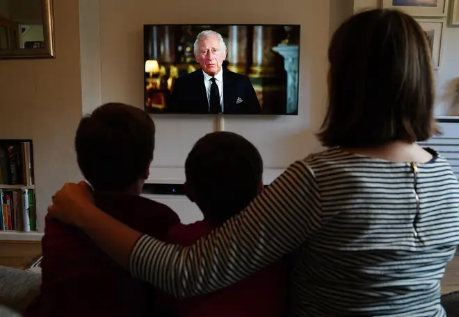 Thousands of people gathered to watch King Charles III make his first speech to the nation.