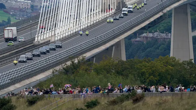 The Queen's cortege crossed the Forth River en route to Edinburgh