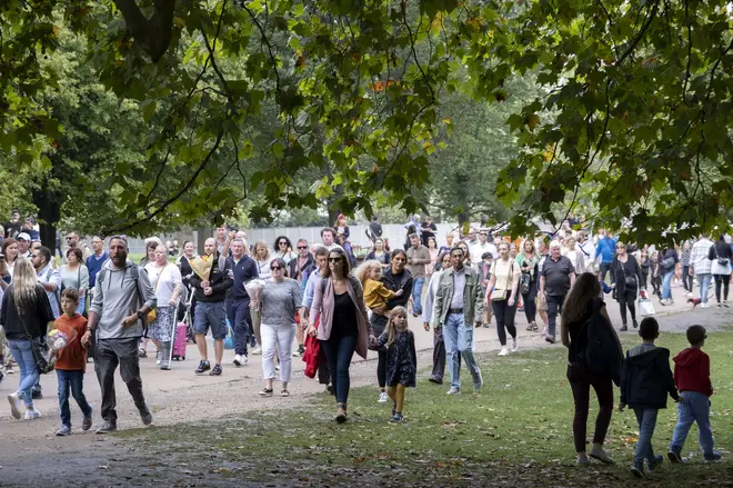 Public Pour Into Green Park Following The Death Of Queen Elizabeth II