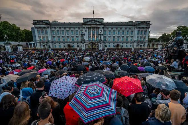 Buckingham Palace with adoring Brits stood outside on Thursday