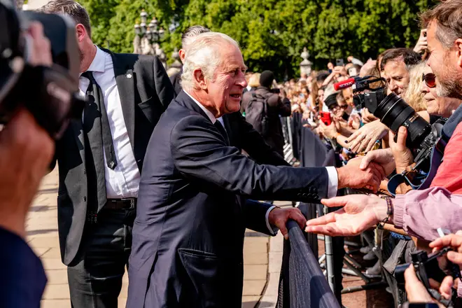 King Charles greets crowds outside the Palace the morning after his mother's death