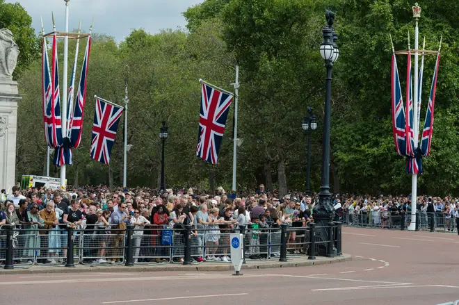 Crowds massed outside Buckingham Palace on Sunday