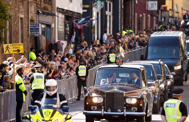 King Charles and Camilla, Queen's Consort are driven towards Holyrood