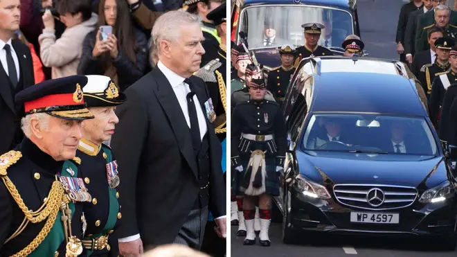 Charles leads the Queen's children in sombre procession through the streets of Edinburgh