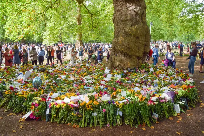 A huge sea of flowers have been left in Green Park