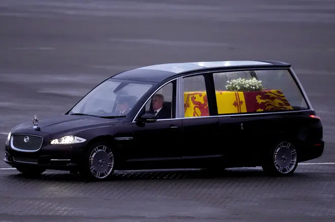 The Queen's coffin was flown down from Scotland on Tuesday