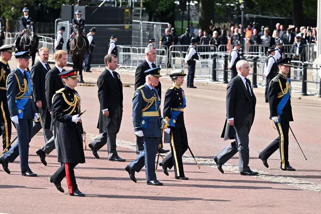 Princes William and Harry followed in a second row behind the King, Princess Anne and Prince Andrew