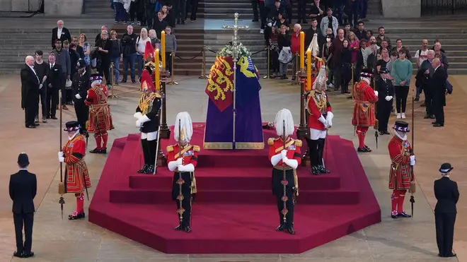Her Majesty's coffin is laying in state in Westminster Hall