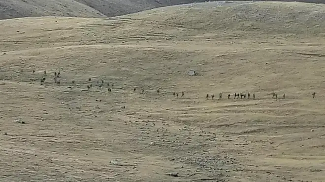 Azerbaijanian servicemen crossing the Armenian-Azerbaijani border and approaching the Armenian positions
