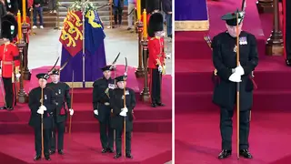 Defence Secretary Ben Wallace today guarded the Queen's coffin as she lay in state in London.