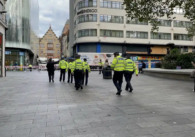 Police at the scene in Leicester Square this morning