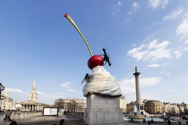 Ice cream and cherry sculpture on top of Trafalgar Square's fourth plinth