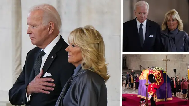 Joe Biden and his wife have paid their respects to the Queen in Westminster Hall