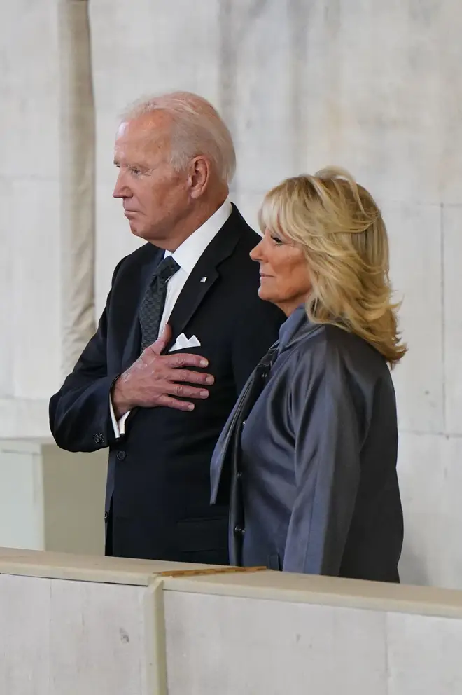 Joe Biden and his wife visiting the Queen in Westminster Hall