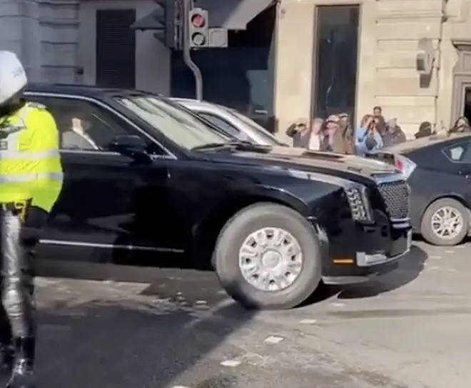 Joe Biden's limo The Beast takes the President to Westminster Abbey