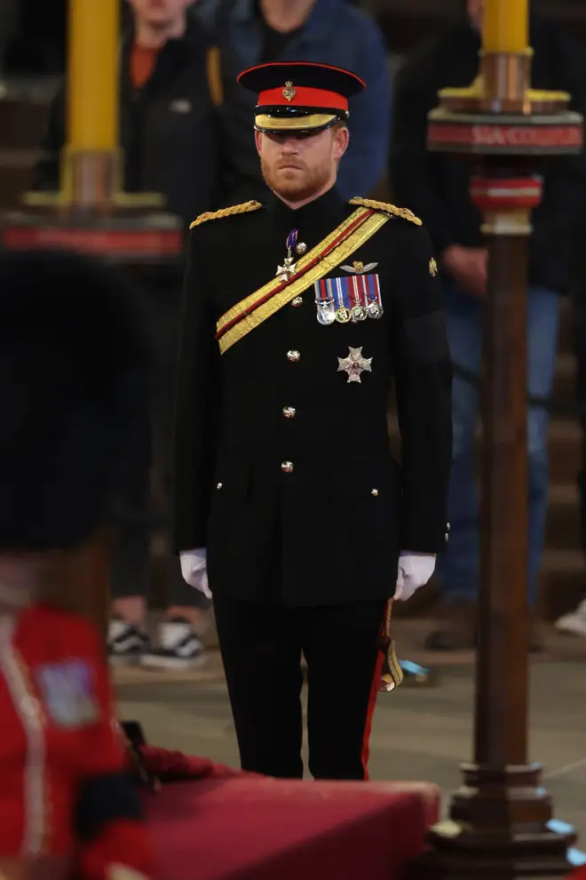 Prince Harry in military uniform at Queen's vigil