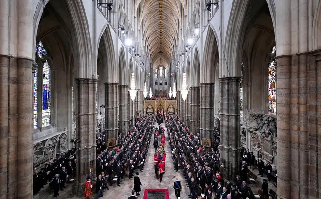 The congregation, including world leaders and dignitaries from around the globe, inside Westminster Abbey