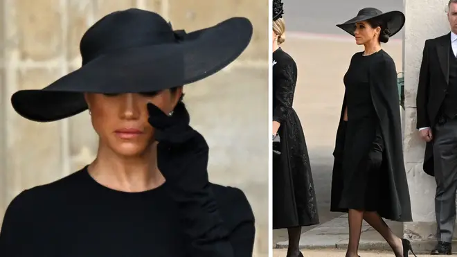 Meghan Markle was seen in tears as she left Westminster Abbey after the Queen's funeral service