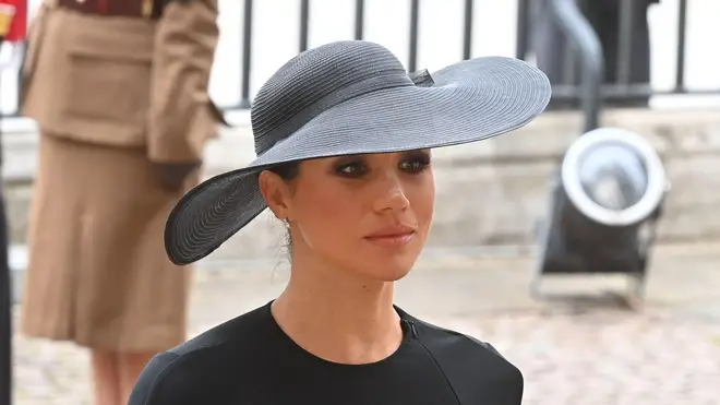 Meghan's earrings were the pair the late Queen gifted to Meghan back in 2018.